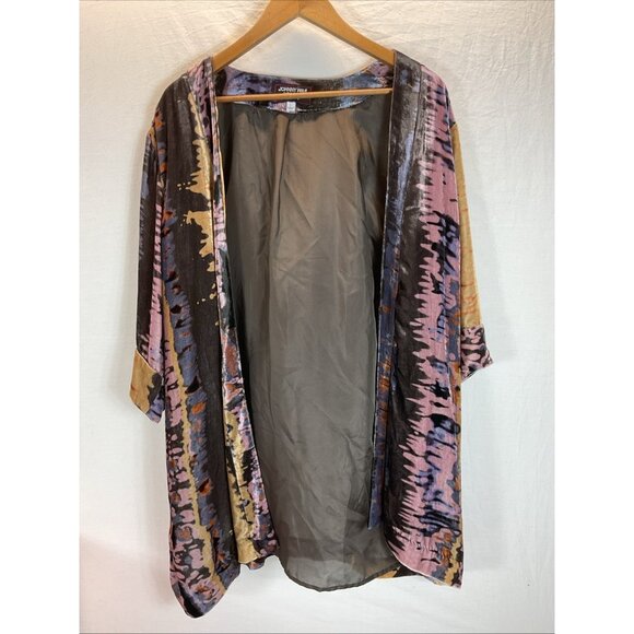 Johnny Was Velvet Kimono Cardigan size LG Water color colorfull 3/4 sleeve silk‎ - Picture 1 of 10